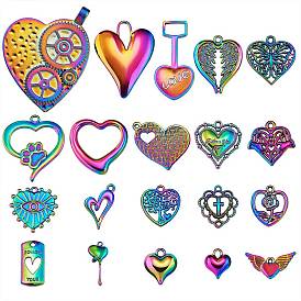 20Pcs 20 Style Rainbow Color Pendants, in Alloy, 304 Stainless Steel & 201 Stainless Steel, Mix-shaped