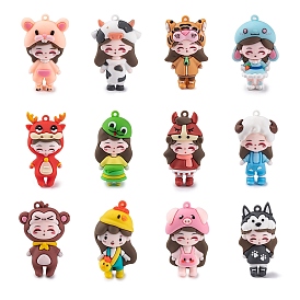 The 12 Chinese Zodiac Girl Doll PVC Plastic Pendants