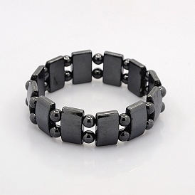 Magnétique rectangle hématite et perles rondes étendent bracelets pour le cadeau de Saint-Valentin, 60mm