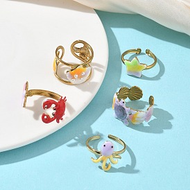 Океан 304 манжета из нержавеющей стали открытые кольца, с эмалью, золотые