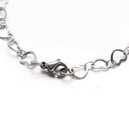 304 Stailess Steel Heart Link Bracelets, with Lobster Claw Clasps, 7-7/8 inch(200mm)