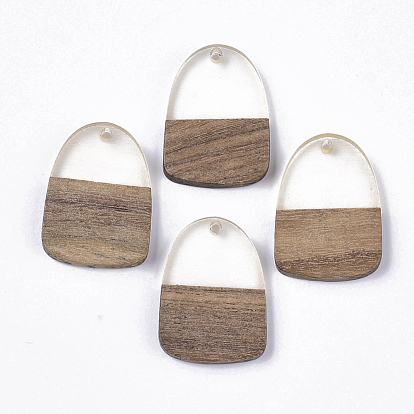 Transparent Resin & Walnut Wood Pendants, Teardrop