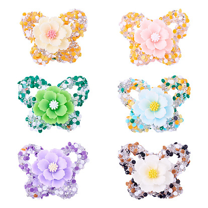 6шт 6 цвета непрозрачные акриловые сверкающие стразы бусины, Бабочка с цветком