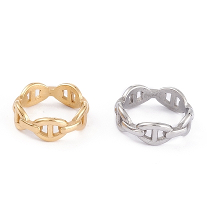 Unisex 304 Stainless Steel Finger Rings, Wide Band Rings, Curb Chain Shape