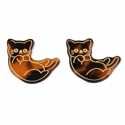 Cellulose Acetate(Resin) Pendants, with Glitter Powder, Cat