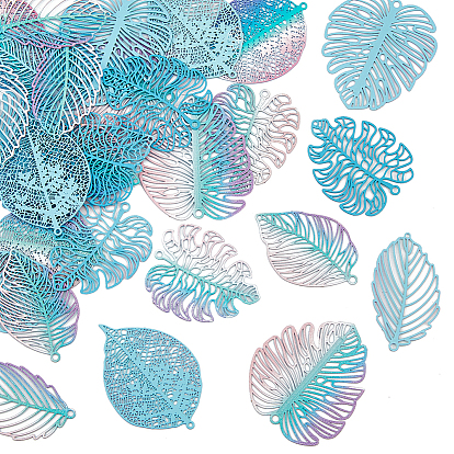 40 шт. 5 стили латунные коннекторы с распылительной покраской, Ссылки на листья градиентного цвета