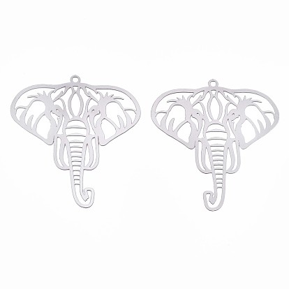 201 Stainless Steel Filigree Pendants, Etched Metal Embellishments, Elephant