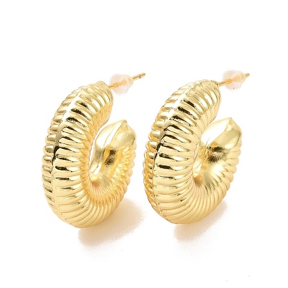 Brass Chunky C-shape Stud Earrings, Half Hoop Earrings for Women, Cadmium Free & Lead Free