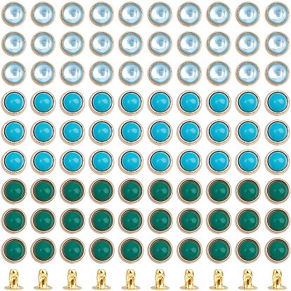 90 Sets 3 Colors Plastic Rivets, with Iron Finding, for DIY Leathercraft, Flat Round