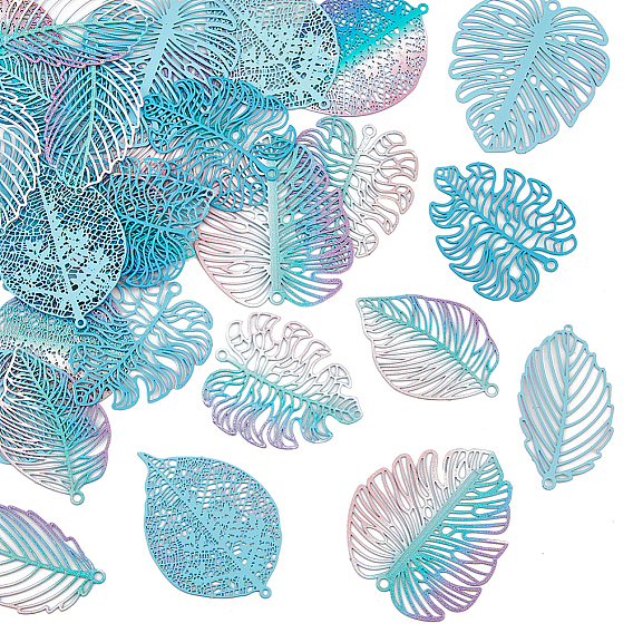 40 шт. 5 стили латунные коннекторы с распылительной покраской, Ссылки на листья градиентного цвета