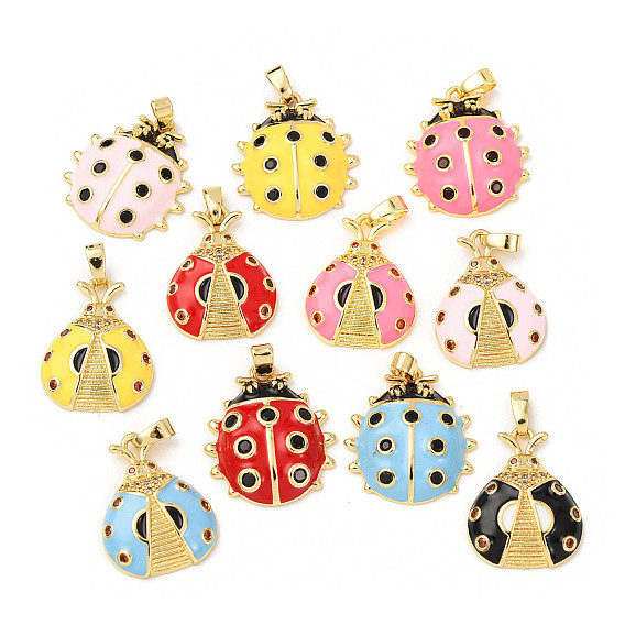 Латунные подвески с микропаве из кубического циркония и эмали, коровка, стойки покрытие, долговечный, без свинца и без кадмия, реальный 18 k позолоченный