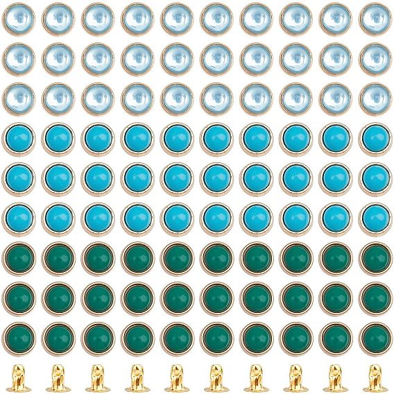 90 Sets 3 Colors Plastic Rivets, with Iron Finding, for DIY Leathercraft, Flat Round