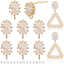 10 шт. Детали для серег-гвоздиков из прозрачной латуни с кубическим цирконием., с вертикальными петлями и пластиковыми ушными гайками 30шт., овальные