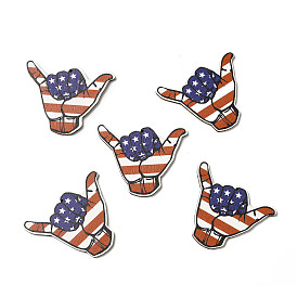 American Flag Theme Single Face Printed Aspen Wood Gesture Big Pendants, Shaka Sign Charm