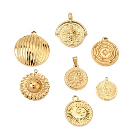 304 Stainless Steel Pendants, Flat Round Charms, Ion Plating(IP)