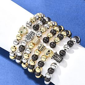 Латунные микро-паве кубические циркониевые бусины эластичные браслеты для женщин и мужчин, без свинца и без кадмия, долговечный, реальный 18 k позолоченный