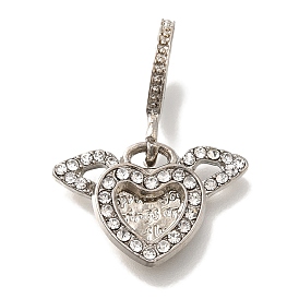 Rack Plating Alloy Crystal Rhinestone European Dangle Charms, Wing Heart Large Hole Pendants, Lead Free & Cadmium Free