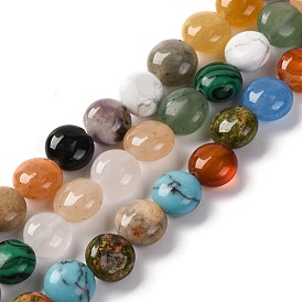 Natural Mixed Gemstone Beads Strands, Flat Round, Mixed Dyed and Undyed