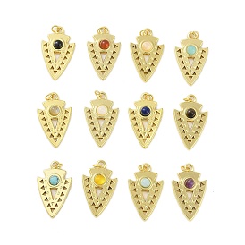 Mixed Gemstone Pendants, 304 Stainless Steel Arrow Head Charms with Jump Rings, Real 18K Gold Plated