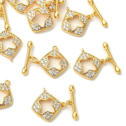 SHEGRACE Bras Micro Pave Clear Cubic Zirconia Toggle Clasps, Rhombus, Cadmium Free & Lead Free & Nickel Free