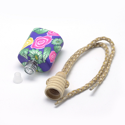 Glass Wishing Bottles, with Polymer Clay Covered and Wooden Plug, Mixed Style