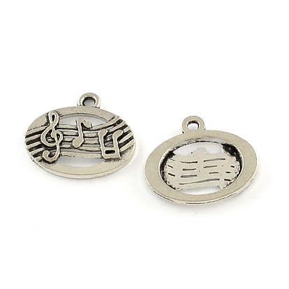 Tibetan Style Zinc Alloy Pendants, Lead Free & Cadmium Free, Oval with Musical Note, 17.5x19.5x2mm, Hole: 2mm, about 416pcs/500g