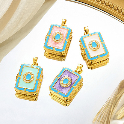 Латунные микропроволочные кубические циркониевые медальоны, с эмалью, прямоугольные