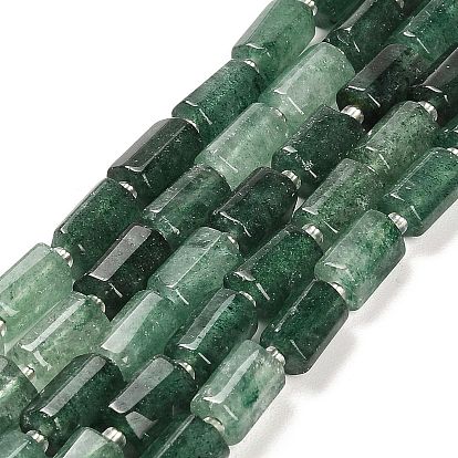 Natural Green Strawberry Quartz Beads Strands, with Seed Beads, Faceted Column