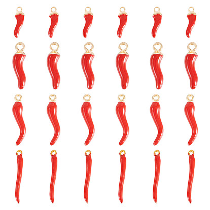 24шт. 4 стили подвески из сплава и латуни с эмалью, Рог изобилия, итальянский валторна корничелло, золотые