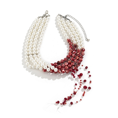 Acrylic Imitation Pearl Beaded Multi-layer Chocker Necklace, Tassel Pendant Necklace for Women