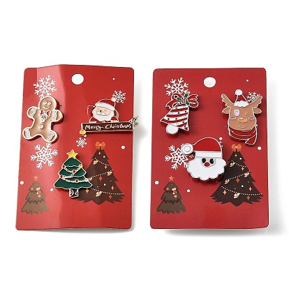 Christmas Alloy Enamel Pins, Lapel Pin Back Brooches Pack, Mixed Shapes, Golden & Platinum