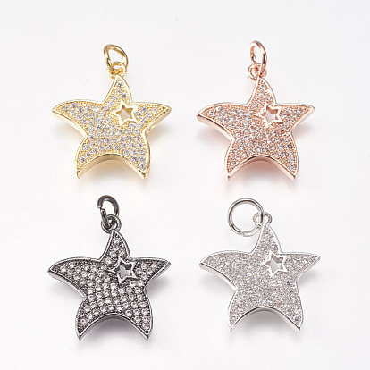 Brass Micro Pave Cubic Zirconia Pendants, Star
