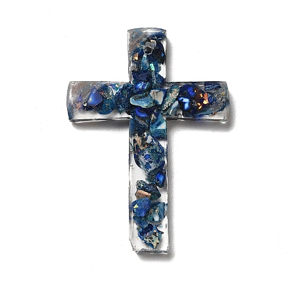 Transparent Resin Pendants, Religion Cross Charms, with Natural Opal and Dyed Imperial Jasper