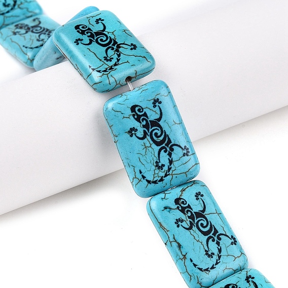 Синтетические бирюзовые бусины, окрашенные, прямоугольник с рисунком геккона