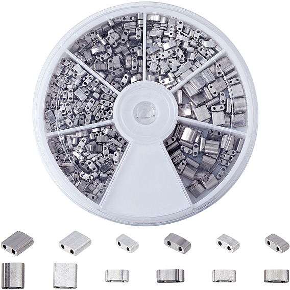 420шт 6 стиль стеклянный бисер, металлических цветов, 2-луночное, прямоугольные