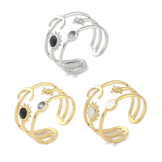 Ионное покрытие (ip) 304 эмалированные кольца на манжетах из нержавеющей стали, широко открытые кольца для женщин «луна, звезда, солнце»