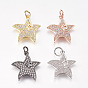 Brass Micro Pave Cubic Zirconia Pendants, Star