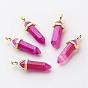 Natural Gemstone Pointed Pendants, with Random Alloy Pendant Hexagon Bead Cap Bails, Golden, Bullet