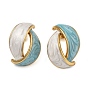 Ion Plating(IP) 304 Stainless Steel Leaf Stud Earrings, Half Hoop Earrings with Enamel