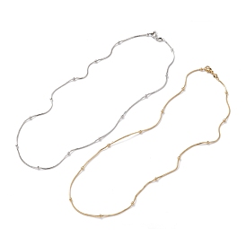 Brass Snake Chain Necklaces, with Round Beads and Lobster Claw Clasps, Long-Lasting Plated