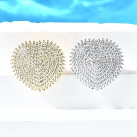 Латунные микро проложить манжеты кольца кубического циркония, сердце, открытые кольца для женщин