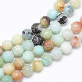 Natural Flower Amazonite Bead Strands, Faceted, Round