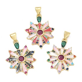Brass Micro Pave Colorful Cubic Zirconia Pendants, with Enamel, Heart Charms, Lead Free & Cadmium Free, Long-Lasting Plated, Rack Plating, Real 18K Gold Plated
