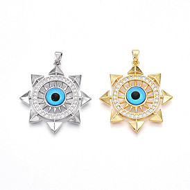 Латунные микро проложить кубического циркония подвески, без кадмия и без свинца, со стеклом, солнце и дурной глаз