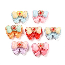 Opaque Resin Cabochons, Bowknot with Strawberry