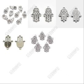 50Pcs 5 Styles Tibetan Style Alloy Pendants, Hamsa Hand