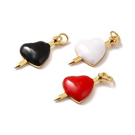 Rack Plating Brass Enamel Pendants, Cadmium Free & Lead Free & Nickle Free, with Jump Ring, Real 18K Gold Plated, An Arrow Through A Heart