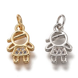 Brass Micro Pave Clear Cubic Zirconia Charms, Cadmium Free & Lead Free, Long-Lasting Plated, Boy