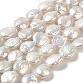 Natural Baroque Pearl Keshi Pearl Beads Strands, Cultured Freshwater Pearl, Button, Grade 3A+