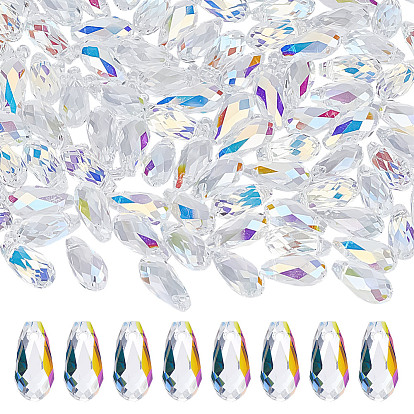 100 шт. Гальванические стеклянные бусины, с покрытием AB цвета, граненые, слеза, Топ пробуренной